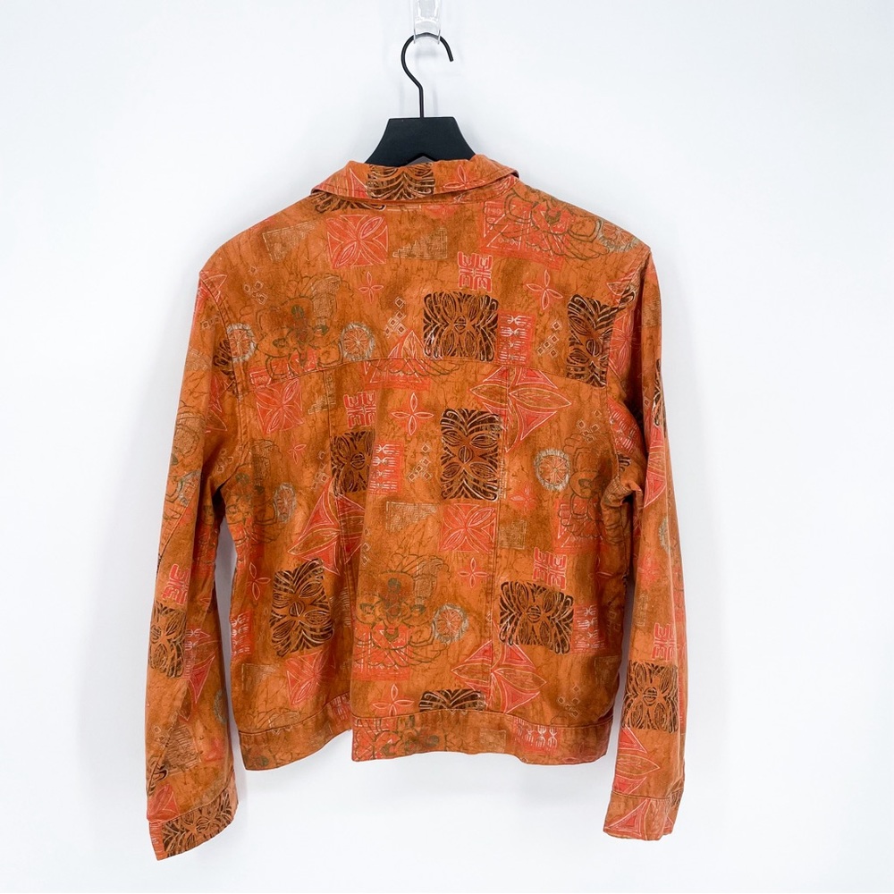 Christopher & Banks Y2K Abstract Tribal Linen Blend Button Down Top Orange Large - Picture 6 of 9